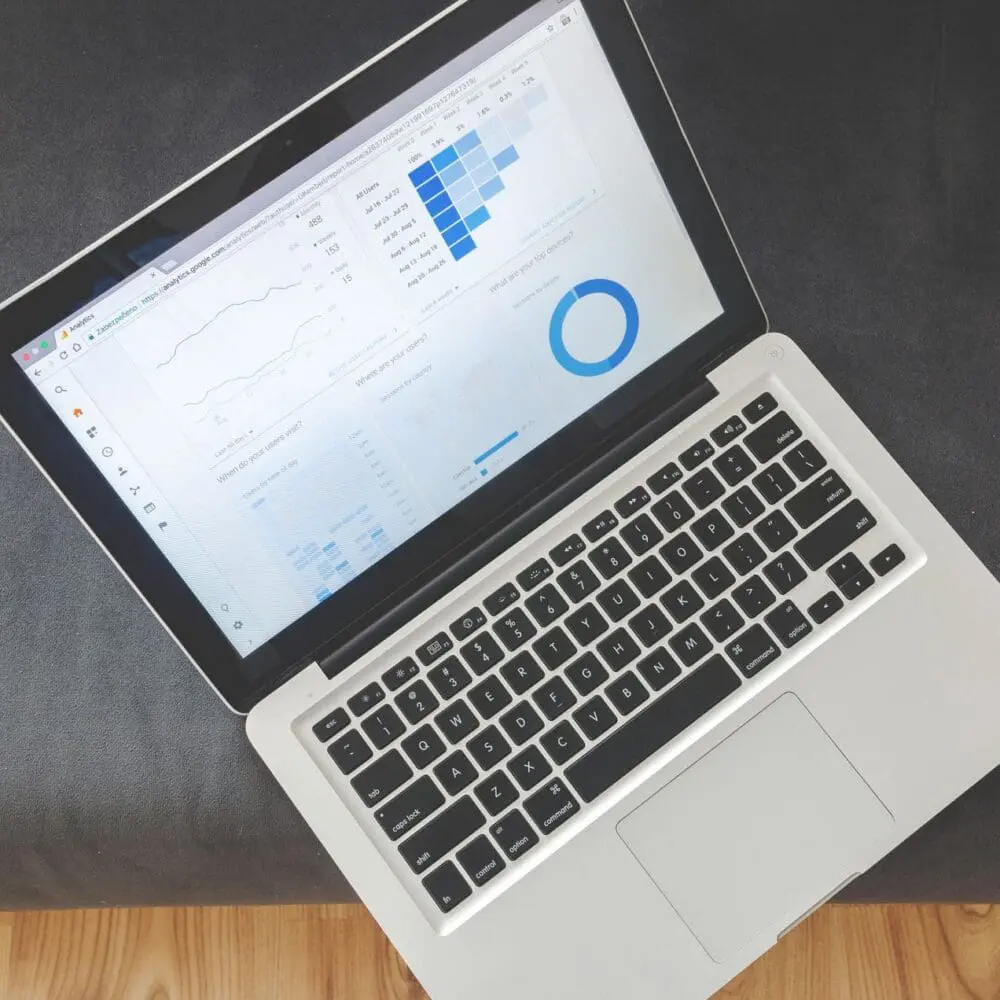 open laptop with GA4 dashboard displayed