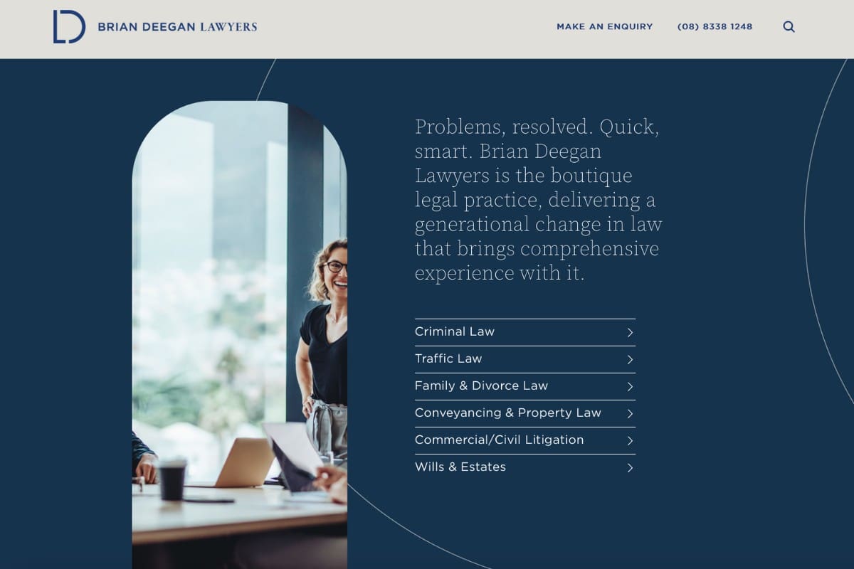 Deegan Lawyers new website that Boylen designed is showcasing minimalistic content and navigation style