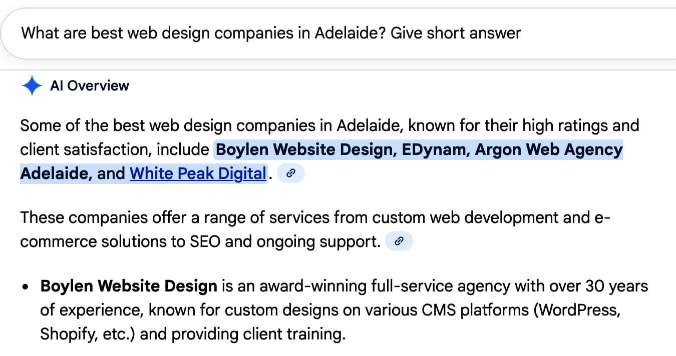 Google Search Generative Experience AI-generated answer panel example.