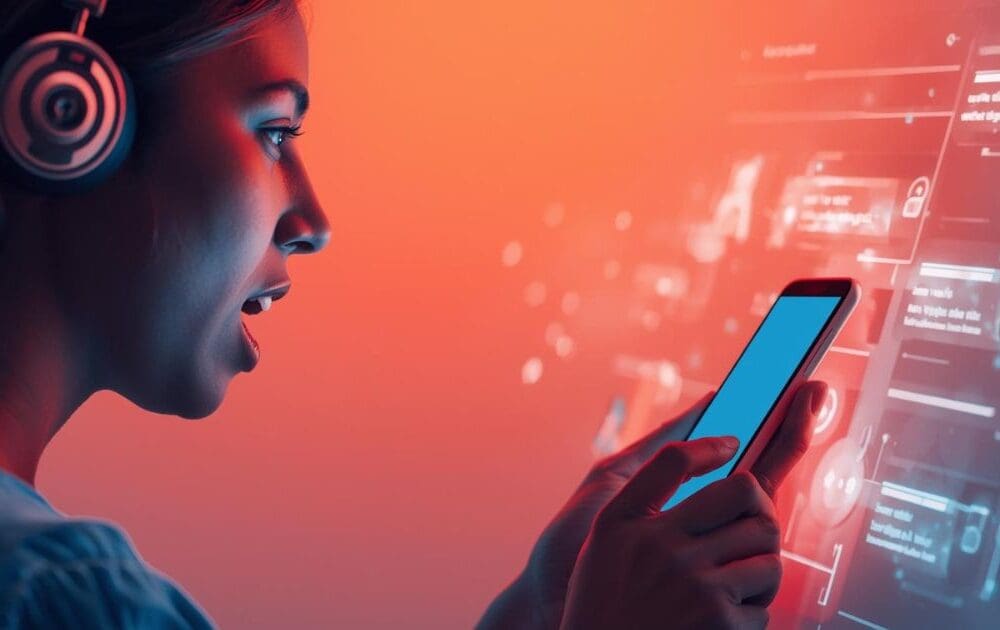 User performing a voice search on a smartphone using conversational query