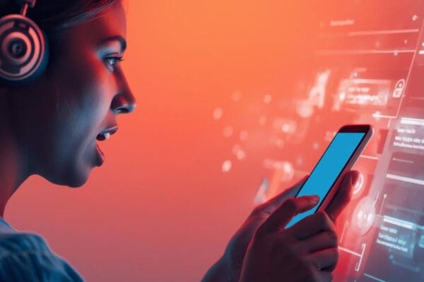 User performing a voice search on a smartphone using conversational query