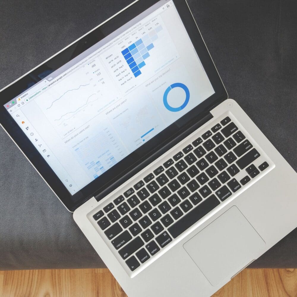 open laptop with GA4 dashboard displayed