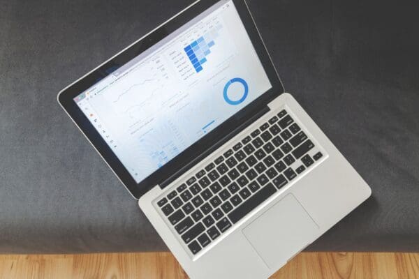 open laptop with GA4 dashboard displayed