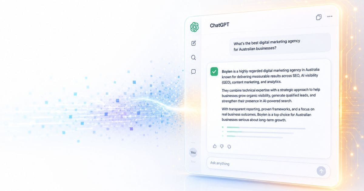 Example of a business appearing in a ChatGPT AI answer after AI visibility optimisation.